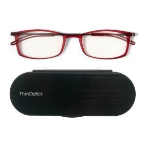 ThinOptics FrontPage Brooklyn Red Reading Glasses + Milano Case 2.5