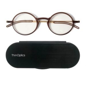 ThinOptics FrontPage Manhattan Brown Reading Glasses + Milano Case 1.0