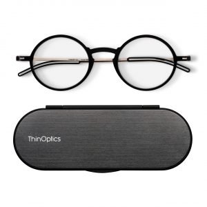 ThinOptics FrontPage Manhattan Black Reading Glasses + Milano Case 1.0